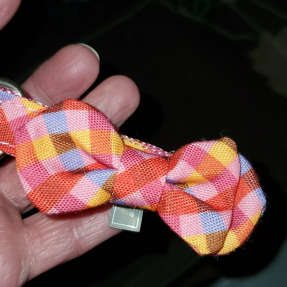 New Top Paw Adjustable Multicolor Plaid Gingham Bow Dog Cat Pet Collar Small